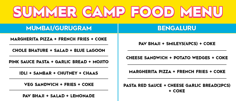 Summer Camp Food Menu