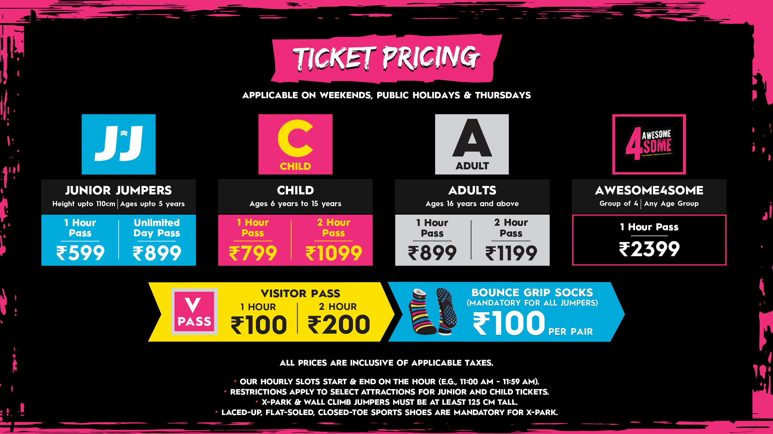 BOUNCE Bengaluru Ticket pricing